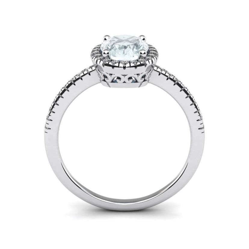 Lab Created 1 1/2 ct. t.w. Oval Shape Moissanite and Halo Diamond Ring In Sterling Silver