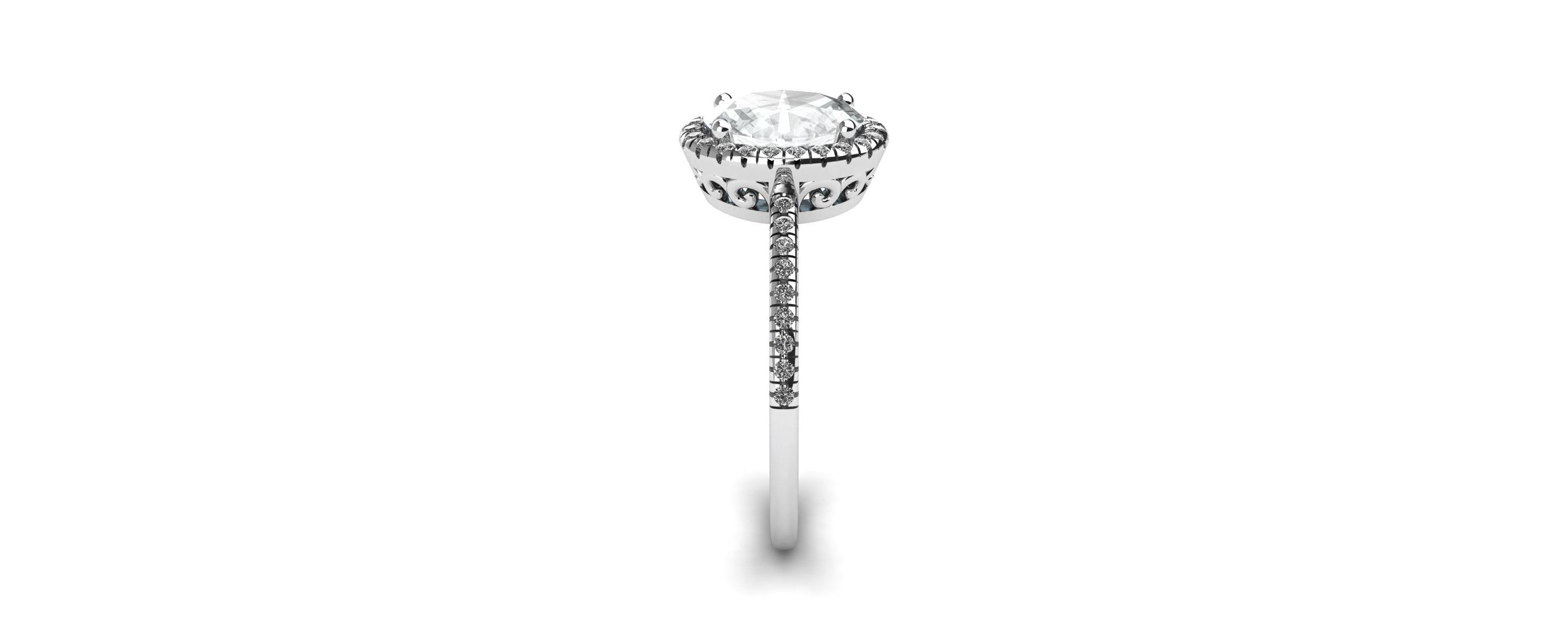 Lab Created 1 1/2 ct. t.w. Oval Shape Moissanite and Halo Diamond Ring In Sterling Silver