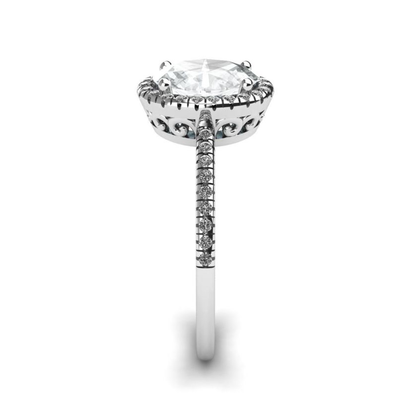 Lab Created 1 1/2 ct. t.w. Oval Shape Moissanite and Halo Diamond Ring In Sterling Silver