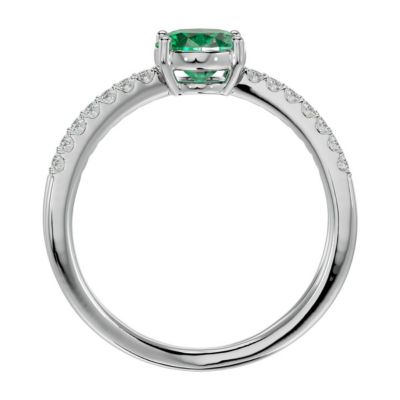 Lab Created 1 1/2 Carat Oval Shape Emerald and Halo Diamond Ring Sterling Silver