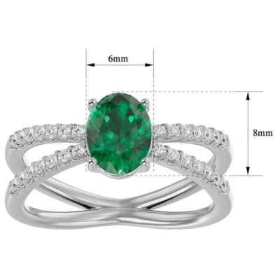 Lab Created 1 1/2 Carat Oval Shape Emerald and Halo Diamond Ring Sterling Silver