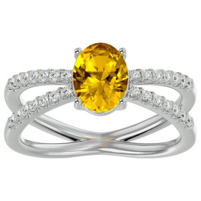 1 1/2 Carat Oval Shape Citrine and Halo Diamond Ring Sterling Silver