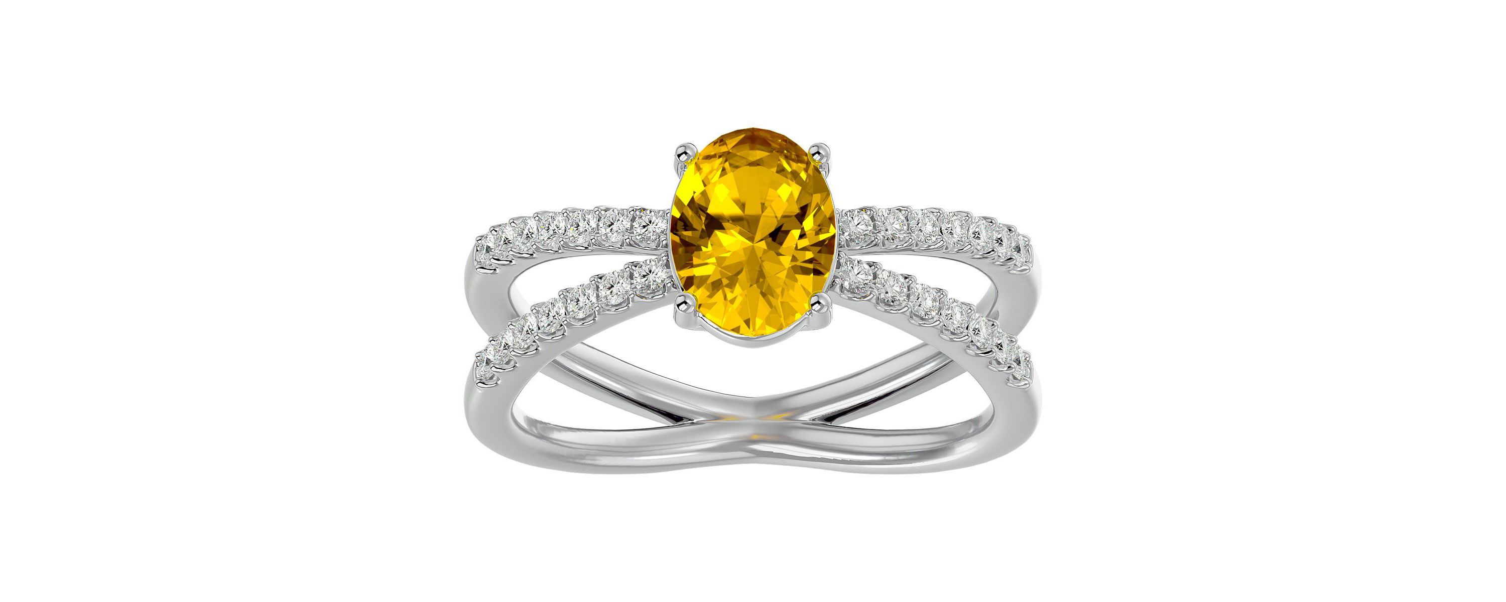 1 1/2 ct. t.w. Oval Shape Citrine and Halo Diamond Ring In Sterling Silver