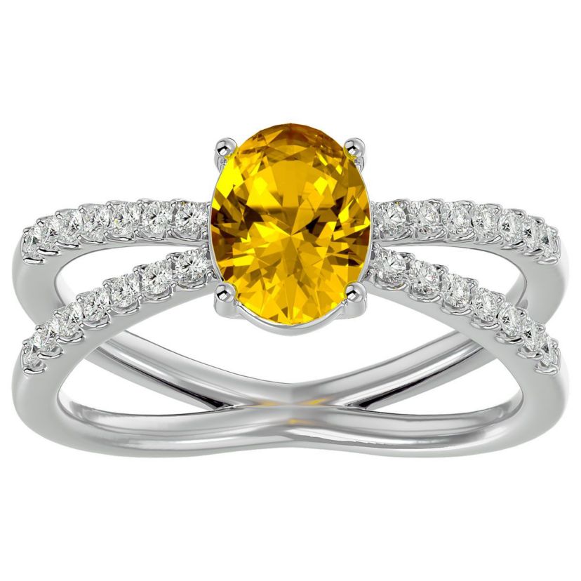 1 1/2 ct. t.w. Oval Shape Citrine and Halo Diamond Ring In Sterling Silver