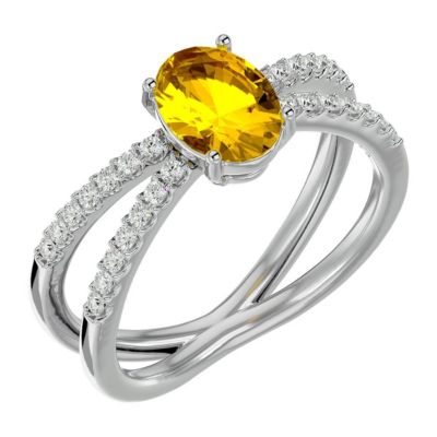 1 1/2 Carat Oval Shape Citrine and Halo Diamond Ring Sterling Silver