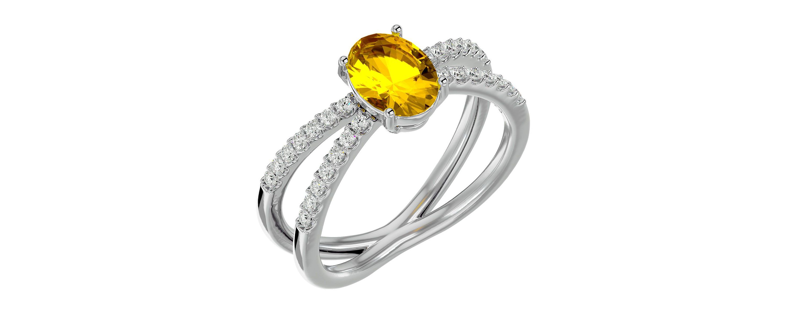 1 1/2 ct. t.w. Oval Shape Citrine and Halo Diamond Ring In Sterling Silver