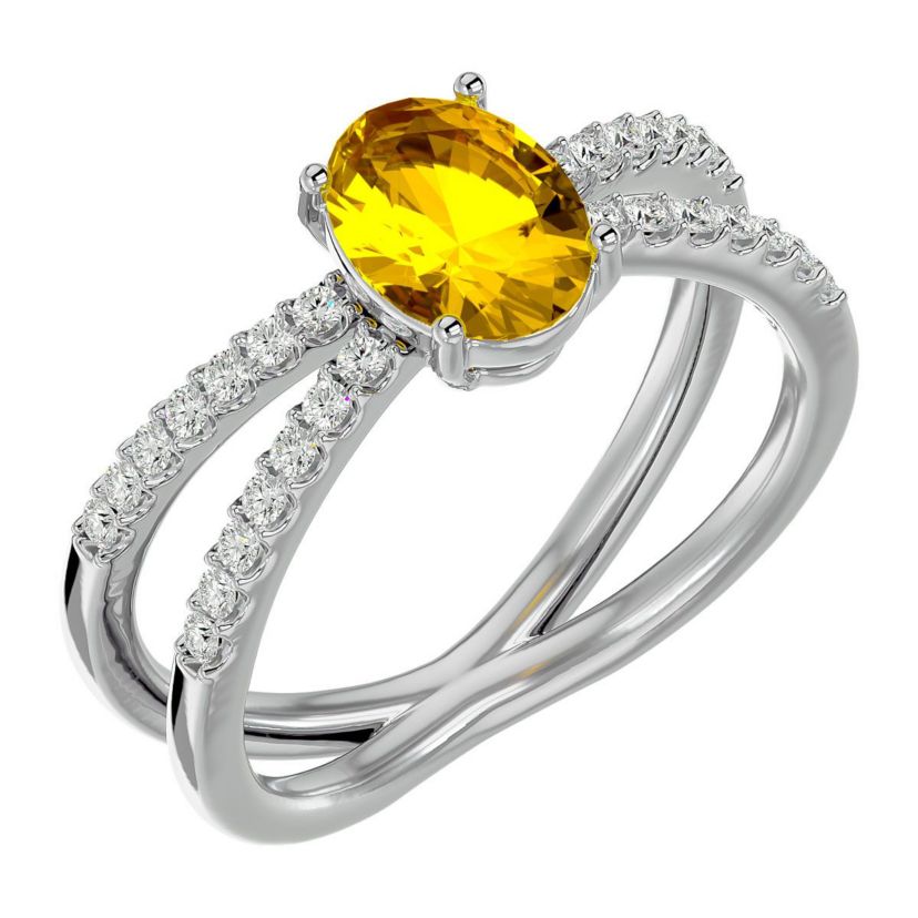 1 1/2 ct. t.w. Oval Shape Citrine and Halo Diamond Ring In Sterling Silver