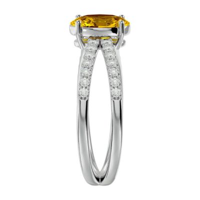 1 1/2 Carat Oval Shape Citrine and Halo Diamond Ring Sterling Silver