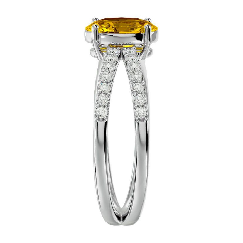 1 1/2 ct. t.w. Oval Shape Citrine and Halo Diamond Ring In Sterling Silver
