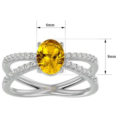 1 1/2 Carat Oval Shape Citrine and Halo Diamond Ring Sterling Silver