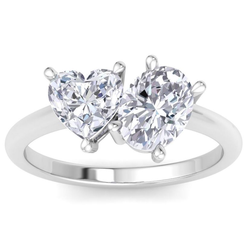Lab Created 2 ct. t.w. Lab Grown Diamond Toi Et Moi Ring, Heart-Oval, In 14K Gold