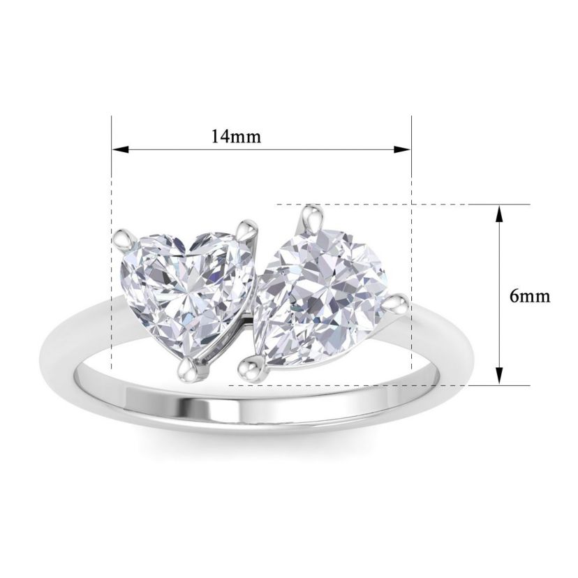 Lab Created 2 ct. t.w. Lab Grown Diamond Toi Et Moi Ring, Heart-Pear, In 14K Gold