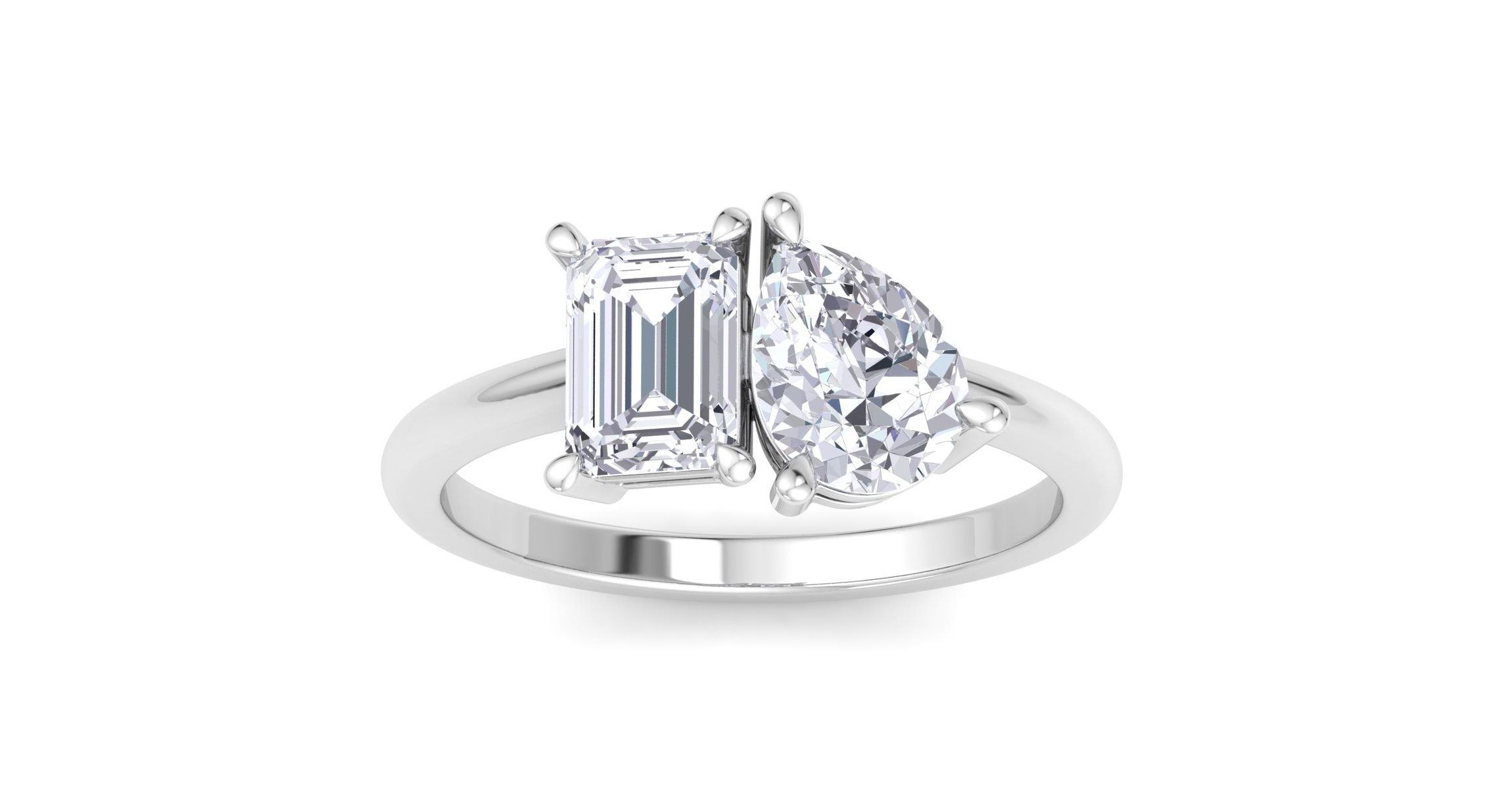 Lab Created 2 ct. t.w. Lab Grown Diamond Toi Et Moi Ring, Emerald-Pear, In 14K Gold