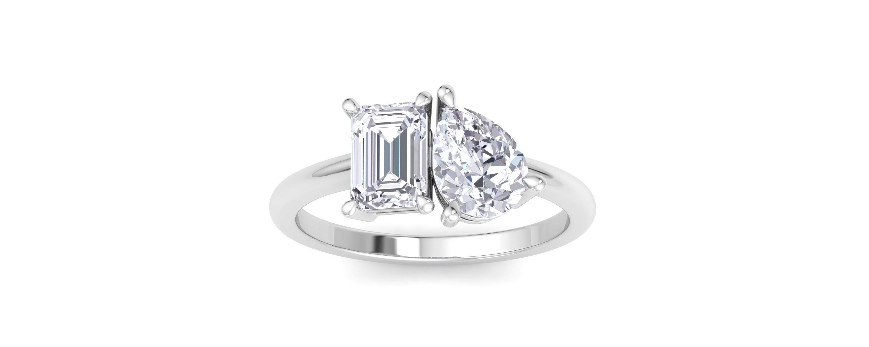 Lab Created 2 ct. t.w. Lab Grown Diamond Toi Et Moi Ring, Emerald-Pear, In 14K Gold