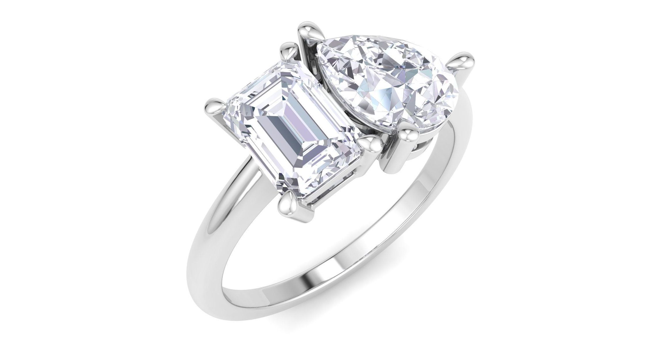 Lab Created 2 ct. t.w. Lab Grown Diamond Toi Et Moi Ring, Emerald-Pear, In 14K Gold