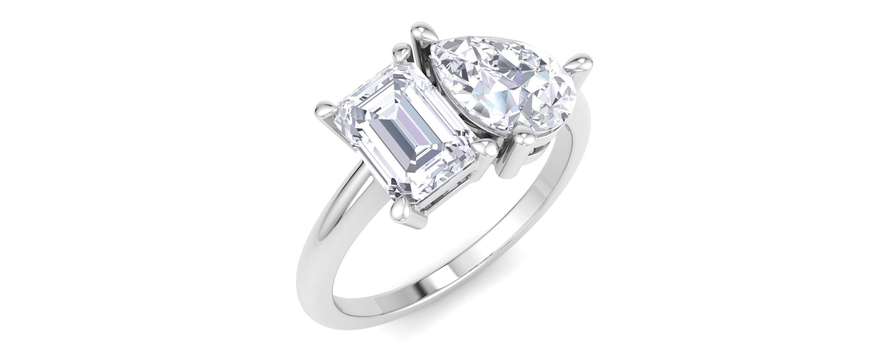 Lab Created 2 ct. t.w. Lab Grown Diamond Toi Et Moi Ring, Emerald-Pear, In 14K Gold