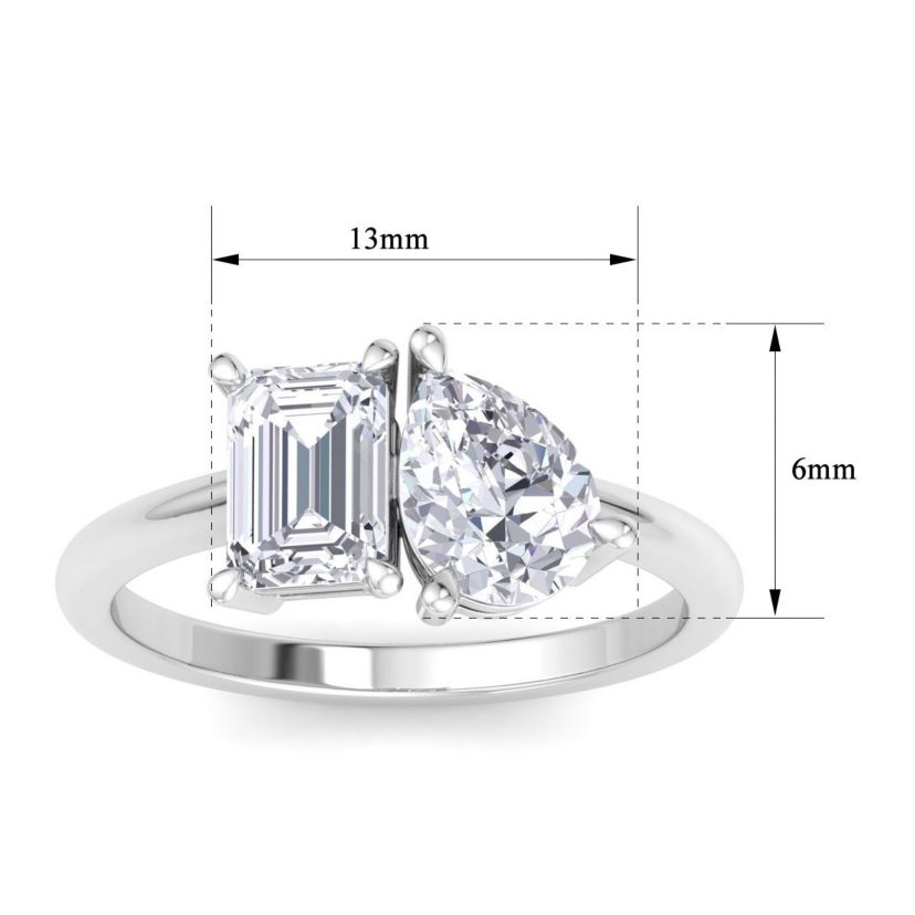 Lab Created 2 ct. t.w. Lab Grown Diamond Toi Et Moi Ring, Emerald-Pear, In 14K Gold