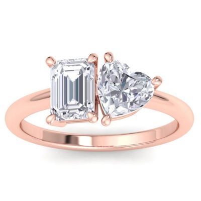 Lab Created 2 Carat Grown Diamond Toi Et Moi Ring, Emerald-Heart, 14K Rose Gold