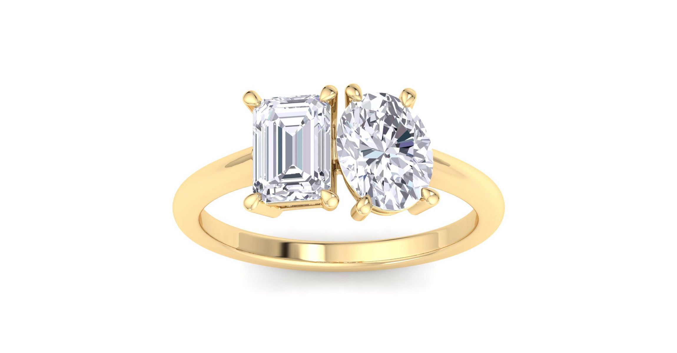Lab Created 2 ct. t.w. Lab Grown Diamond Toi Et Moi Ring, Emerald-Oval, In 14K Gold
