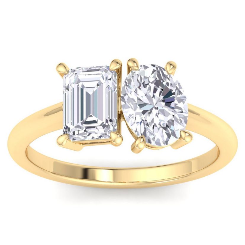 Lab Created 2 ct. t.w. Lab Grown Diamond Toi Et Moi Ring, Emerald-Oval, In 14K Gold