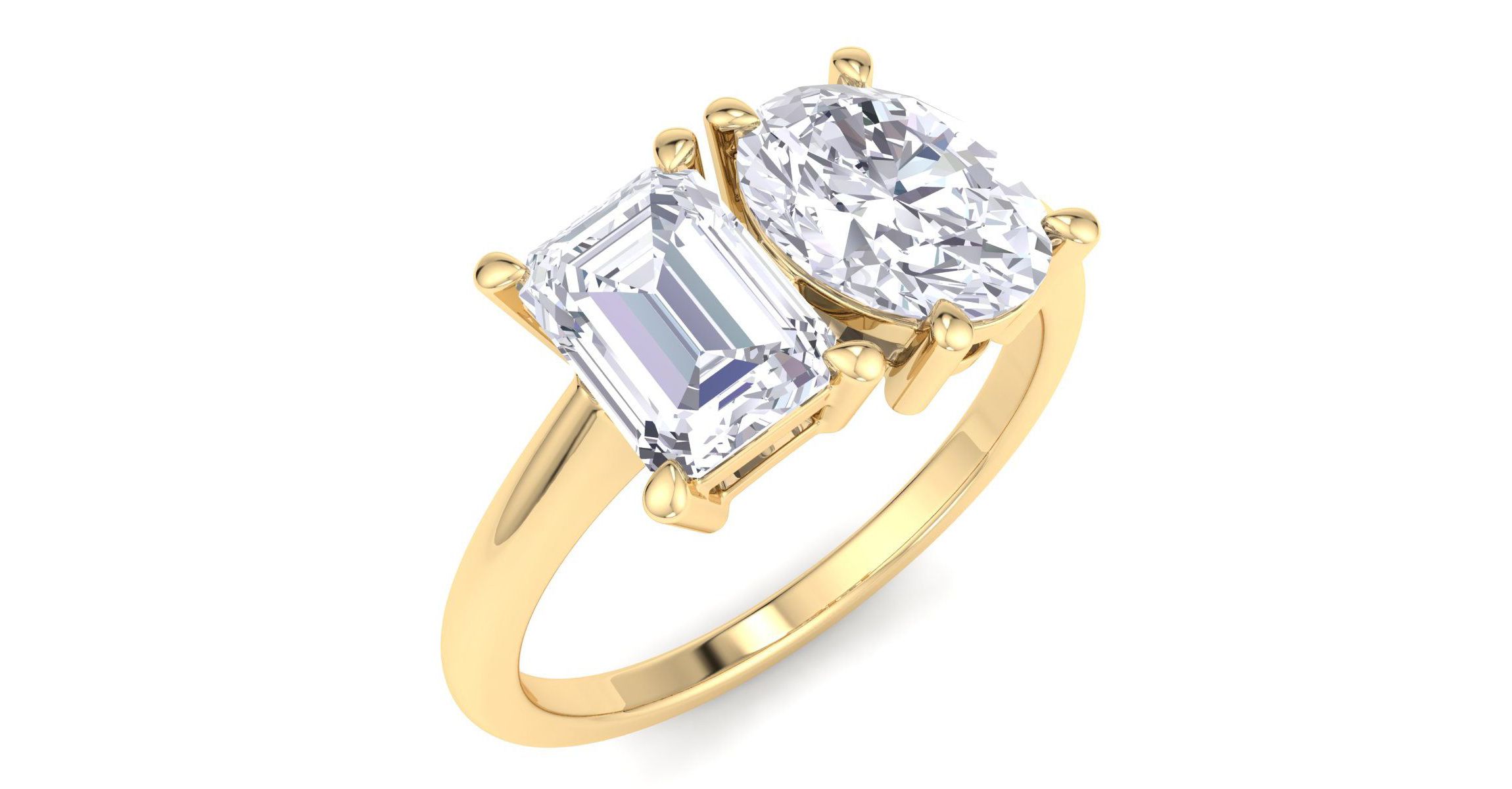 Lab Created 2 ct. t.w. Lab Grown Diamond Toi Et Moi Ring, Emerald-Oval, In 14K Gold