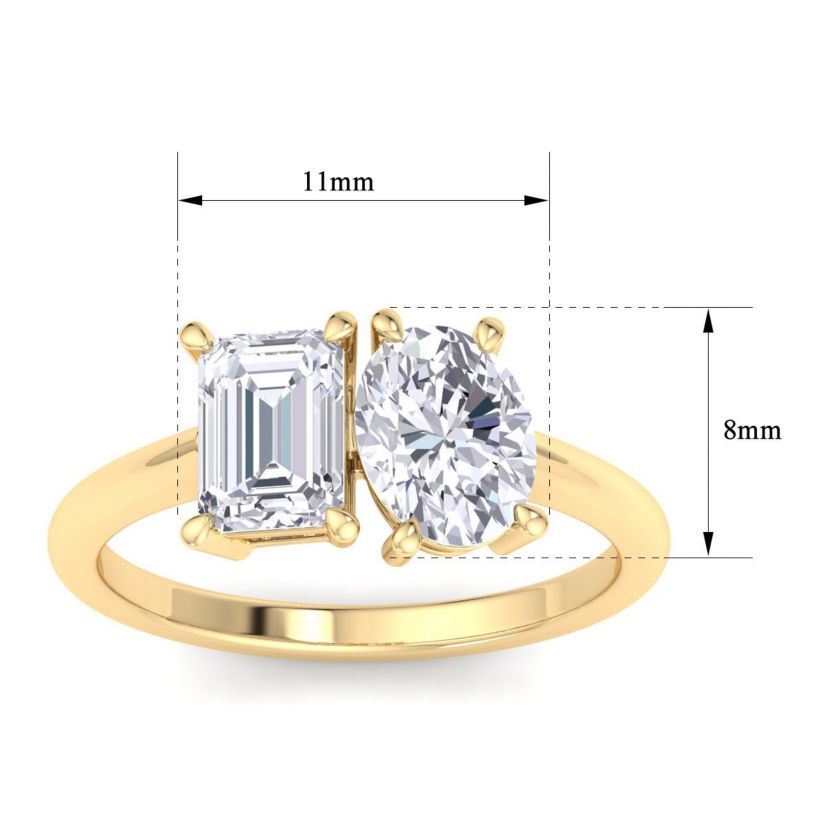 Lab Created 2 ct. t.w. Lab Grown Diamond Toi Et Moi Ring, Emerald-Oval, In 14K Gold
