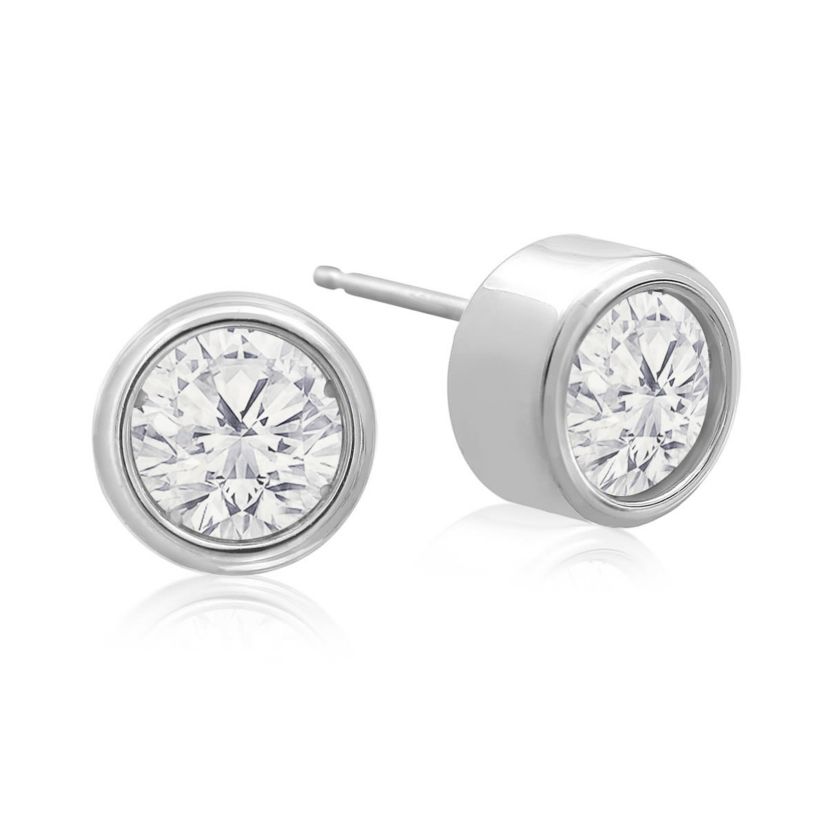 Lab Created 2 ct. t.w. Bezel Set Lab Grown Diamond Stud Earrings In 14 Karat Gold