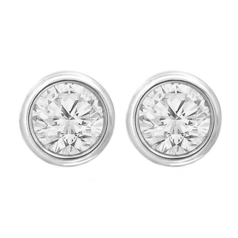 Lab Created 2 ct. t.w. Bezel Set Lab Grown Diamond Stud Earrings In 14 Karat Gold