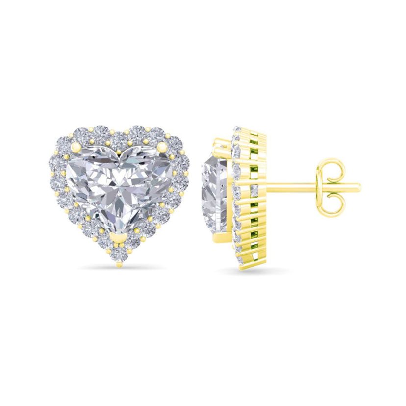 Lab Created 4 1/2 ct. t.w. Heart Shape Halo Lab Grown Diamond Stud Earrings In 14 Karat Gold