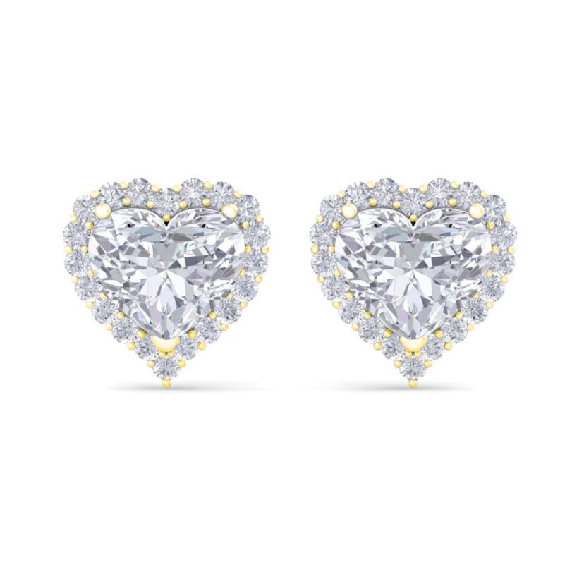 Lab Created 4 1/2 ct. t.w. Heart Shape Halo Lab Grown Diamond Stud Earrings In 14 Karat Gold