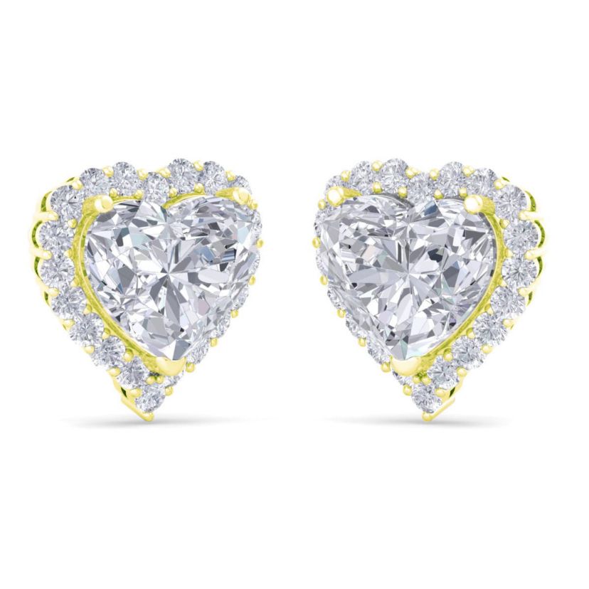 Lab Created 4 1/2 ct. t.w. Heart Shape Halo Lab Grown Diamond Stud Earrings In 14 Karat Gold