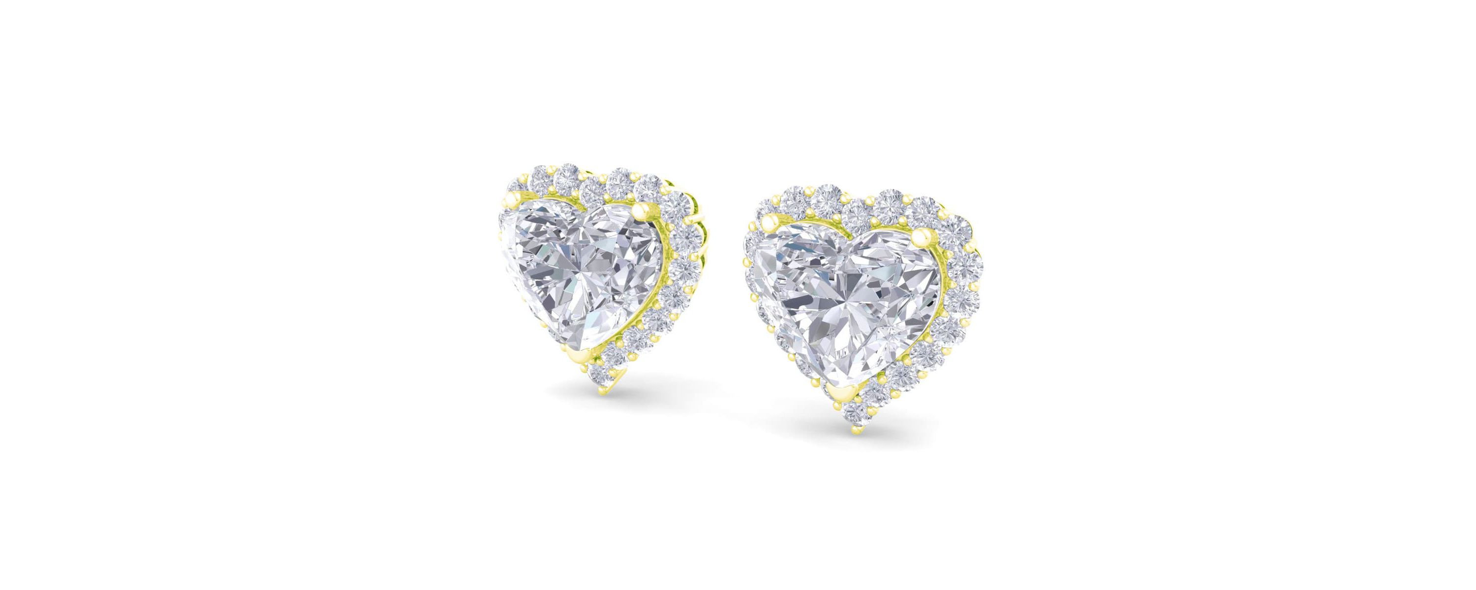 Lab Created 4 1/2 ct. t.w. Heart Shape Halo Lab Grown Diamond Stud Earrings In 14 Karat Gold