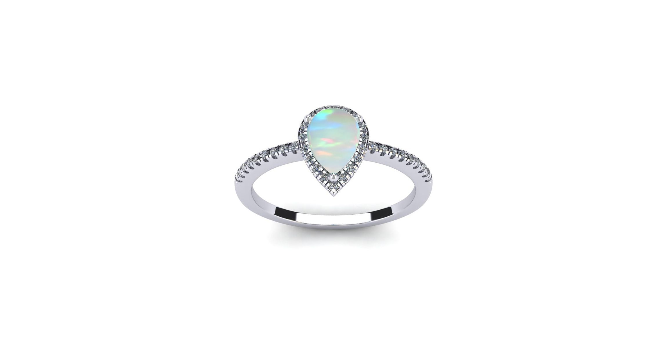Lab Created 1cttw Pear Shape Created Opal and Halo Diamond Ring In Sterling Silver