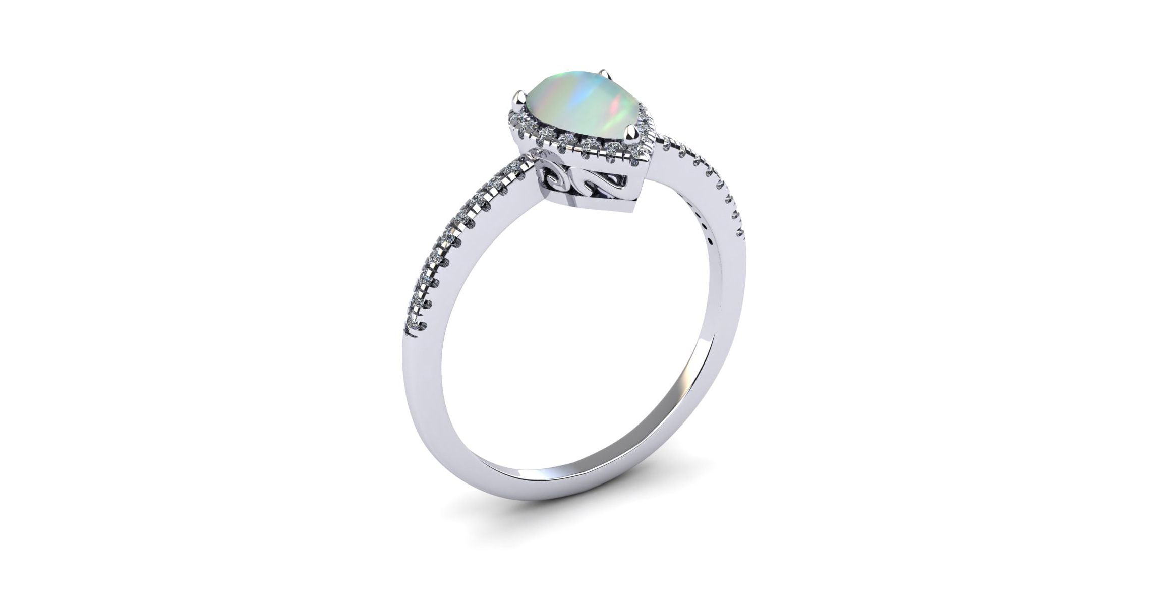 Lab Created 1cttw Pear Shape Created Opal and Halo Diamond Ring In Sterling Silver