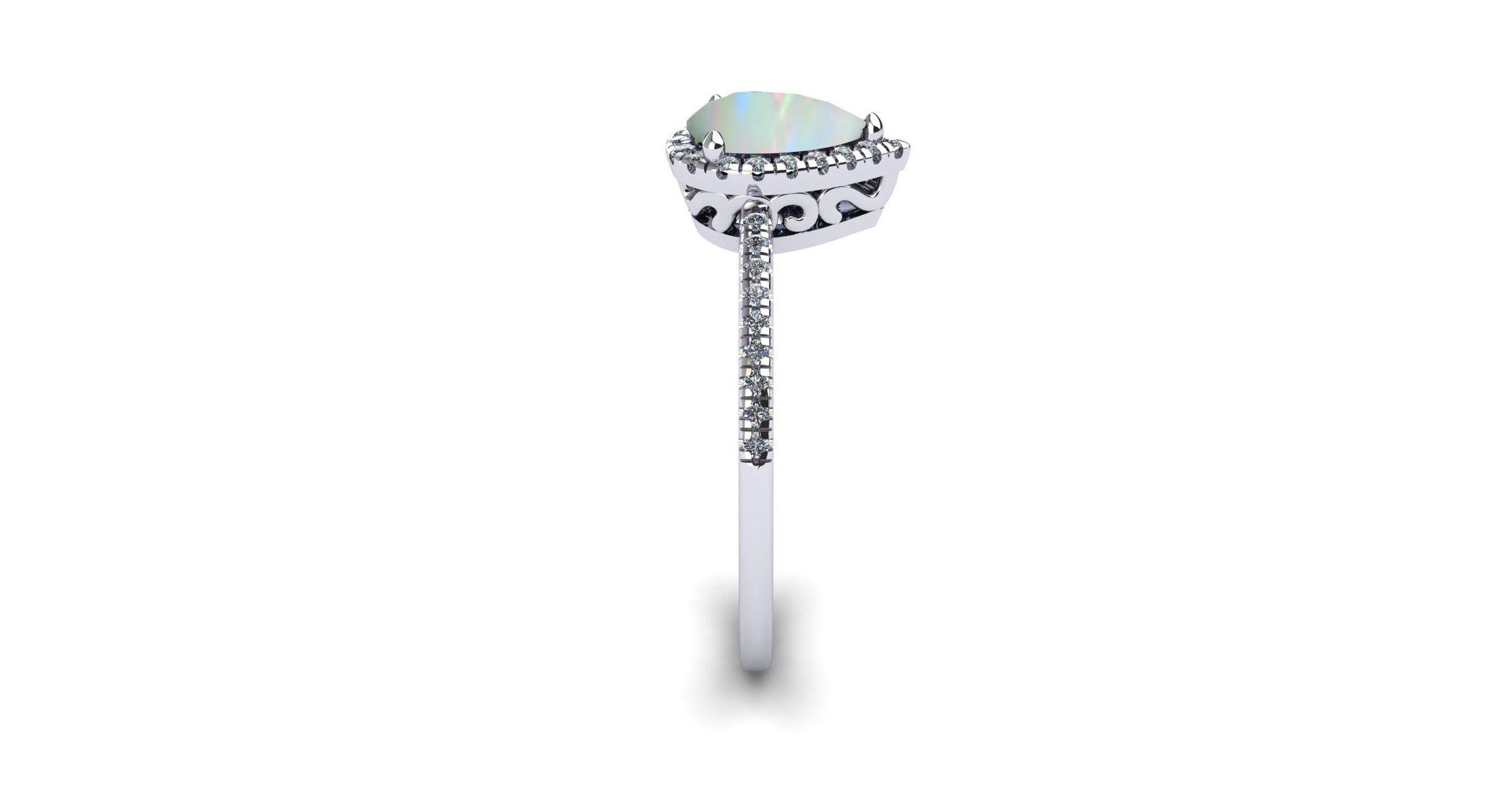 Lab Created 1cttw Pear Shape Created Opal and Halo Diamond Ring In Sterling Silver