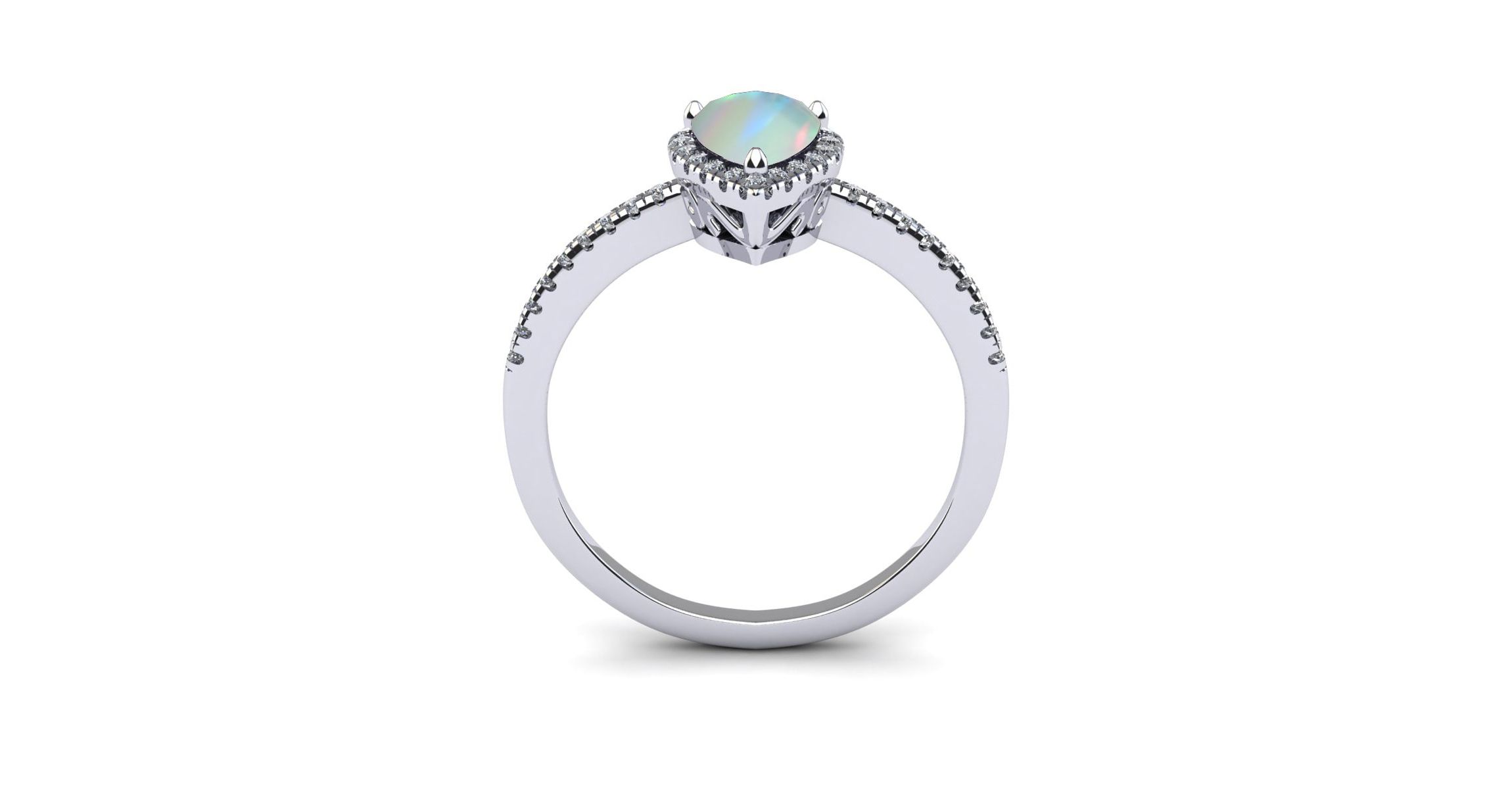 Lab Created 1cttw Pear Shape Created Opal and Halo Diamond Ring In Sterling Silver