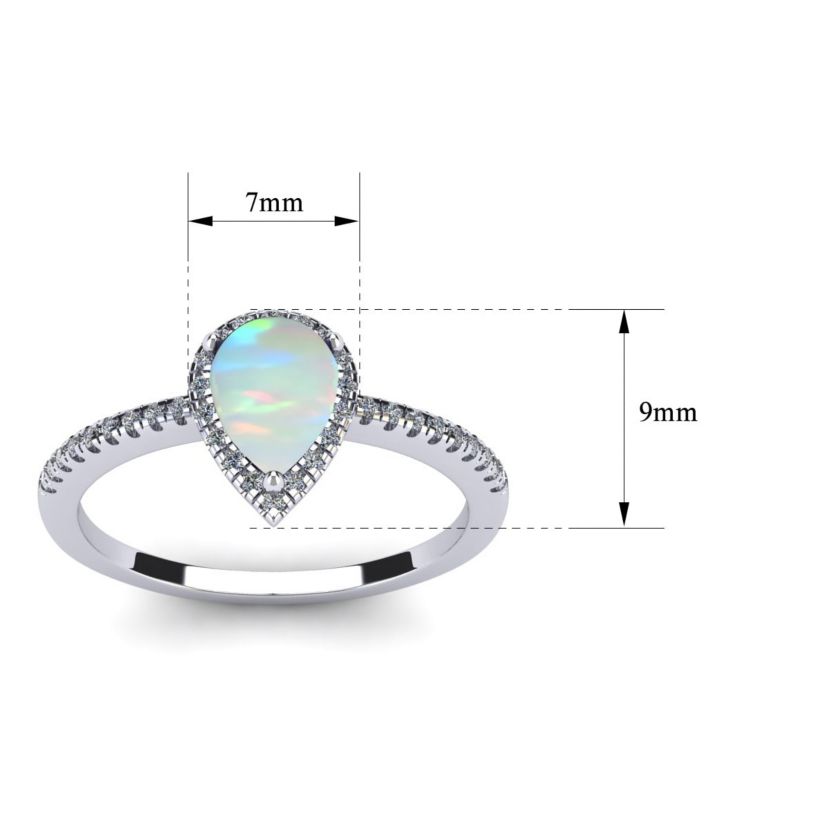 Lab Created 1cttw Pear Shape Created Opal and Halo Diamond Ring In Sterling Silver