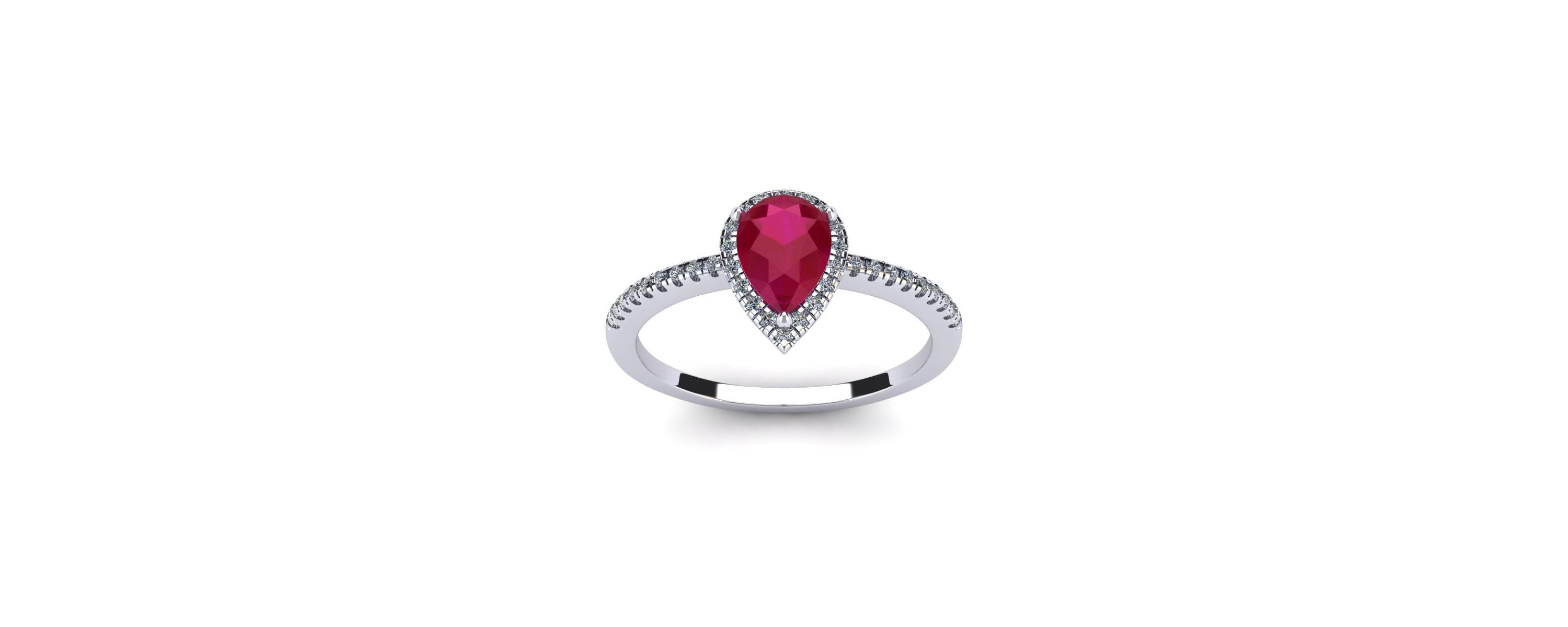 Lab Created 1cttw Pear Shape Created Ruby and Halo Diamond Ring In Sterling Silver
