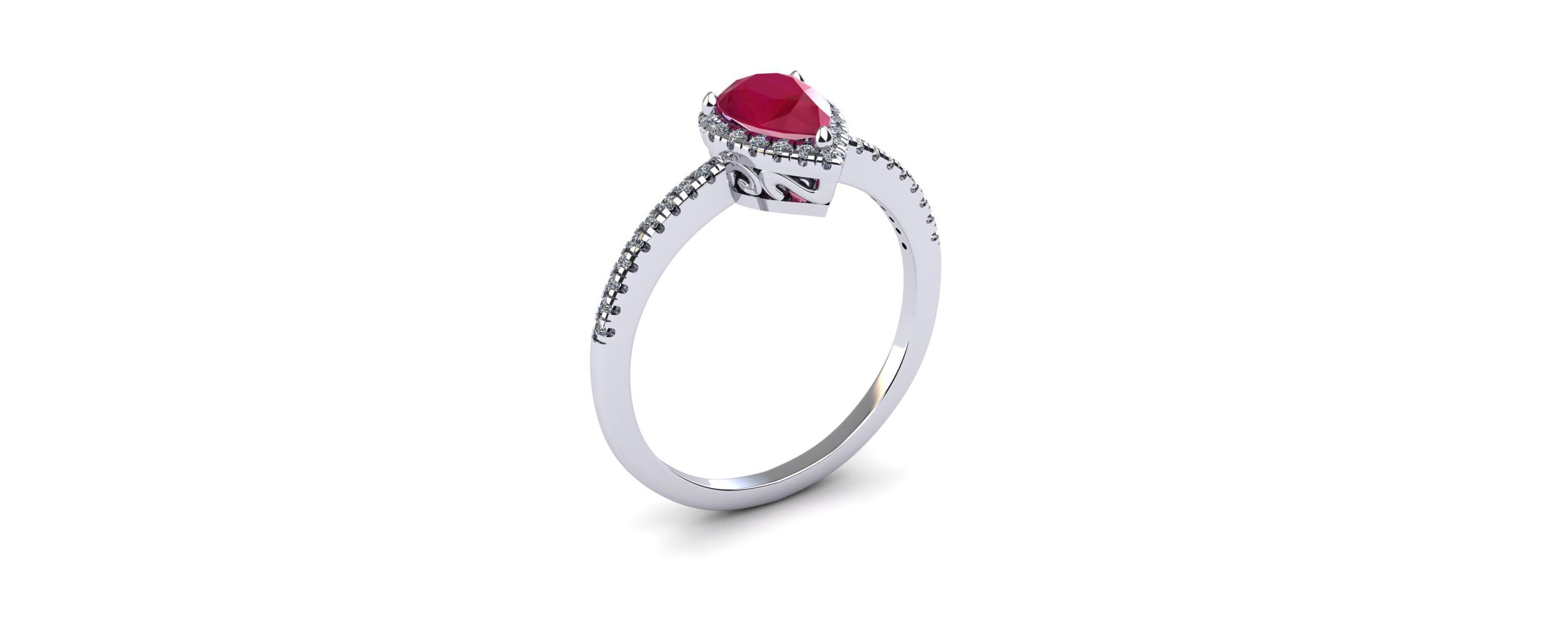 Lab Created 1cttw Pear Shape Created Ruby and Halo Diamond Ring In Sterling Silver