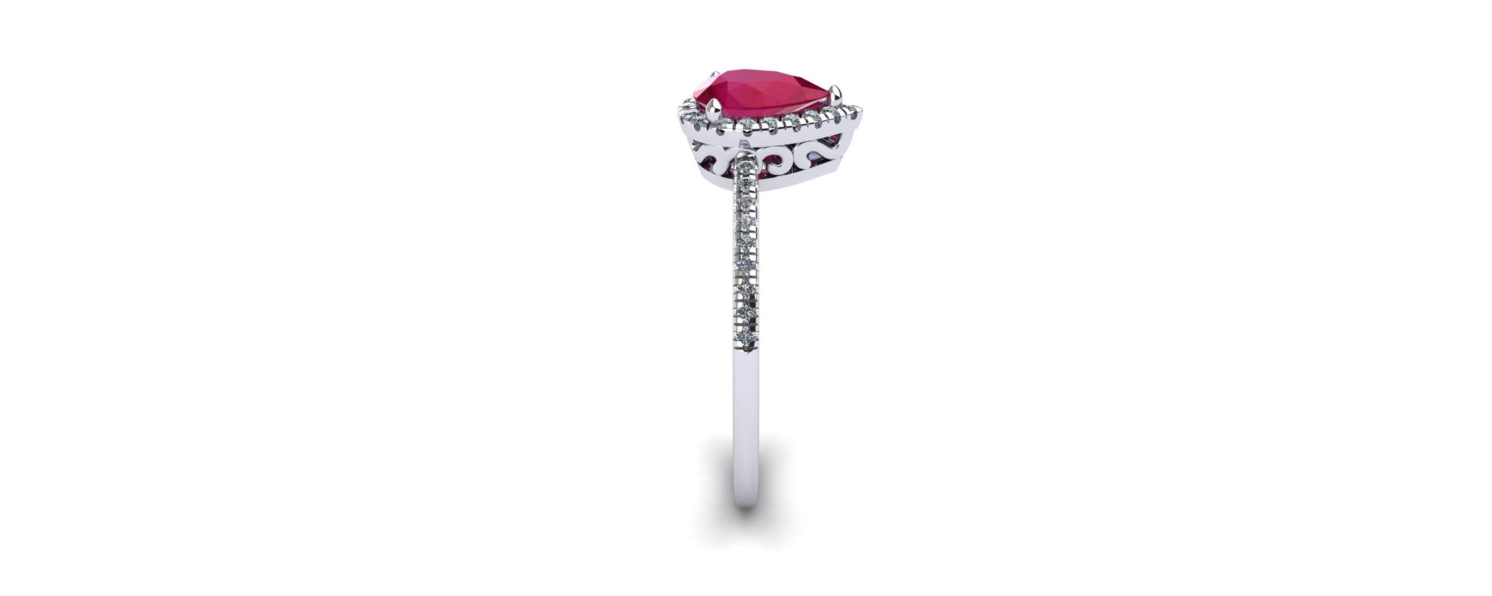 Lab Created 1cttw Pear Shape Created Ruby and Halo Diamond Ring In Sterling Silver