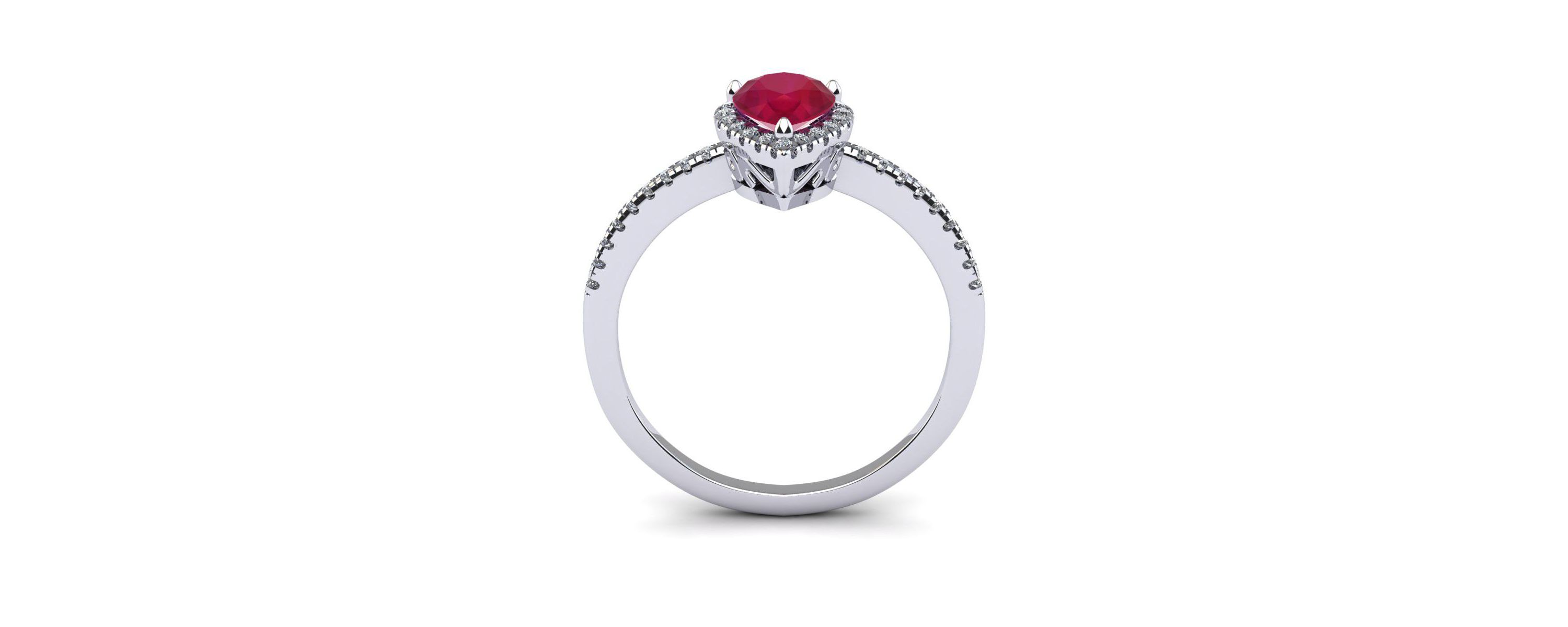 Lab Created 1cttw Pear Shape Created Ruby and Halo Diamond Ring In Sterling Silver