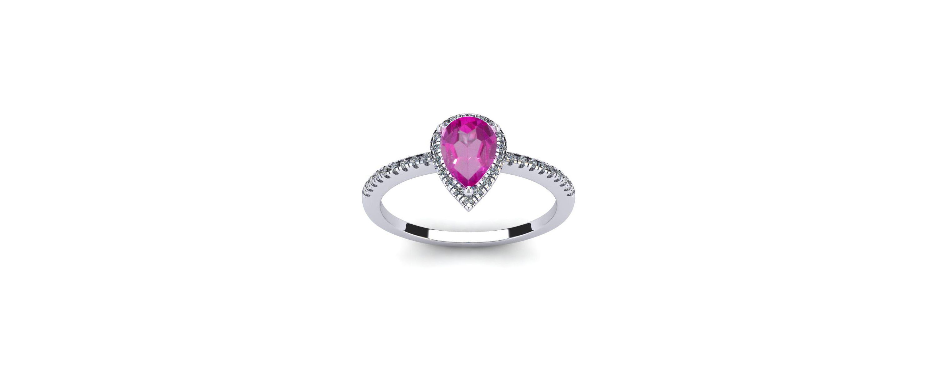 Lab Created 1cttw Pear Shape Created Pink Sapphire and Halo Diamond Ring In Sterling Silver