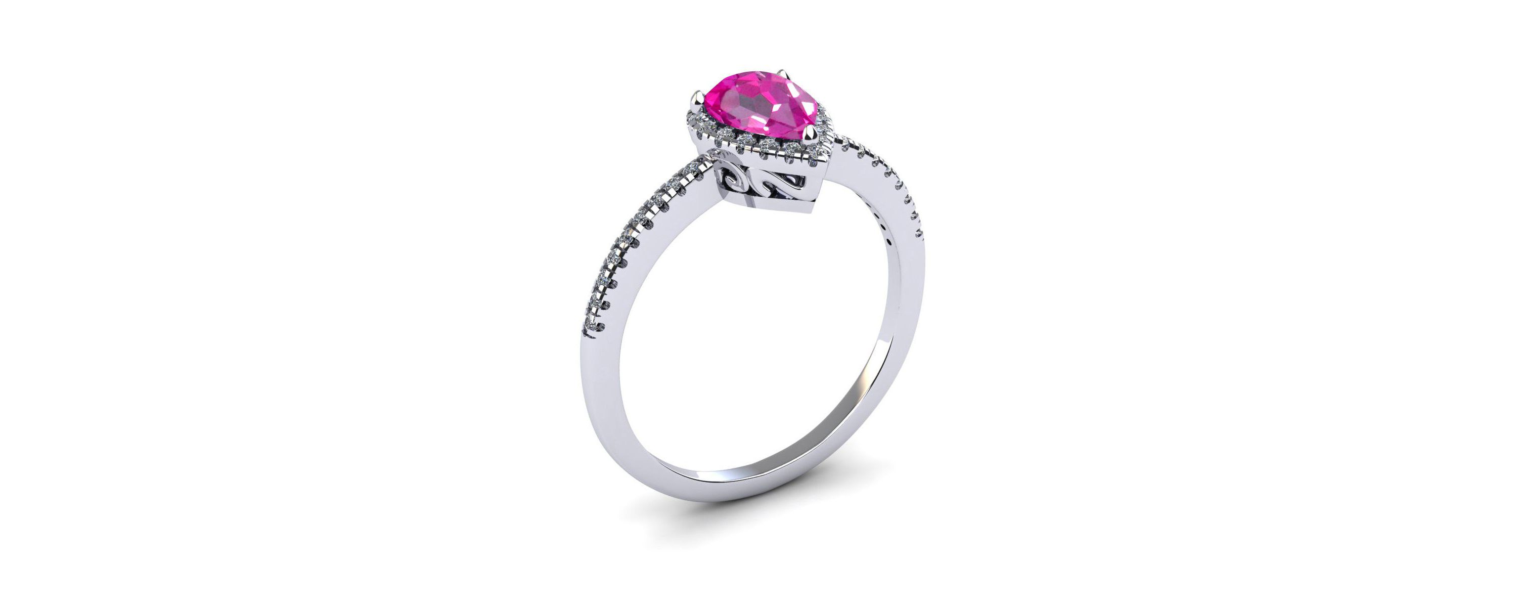 Lab Created 1cttw Pear Shape Created Pink Sapphire and Halo Diamond Ring In Sterling Silver