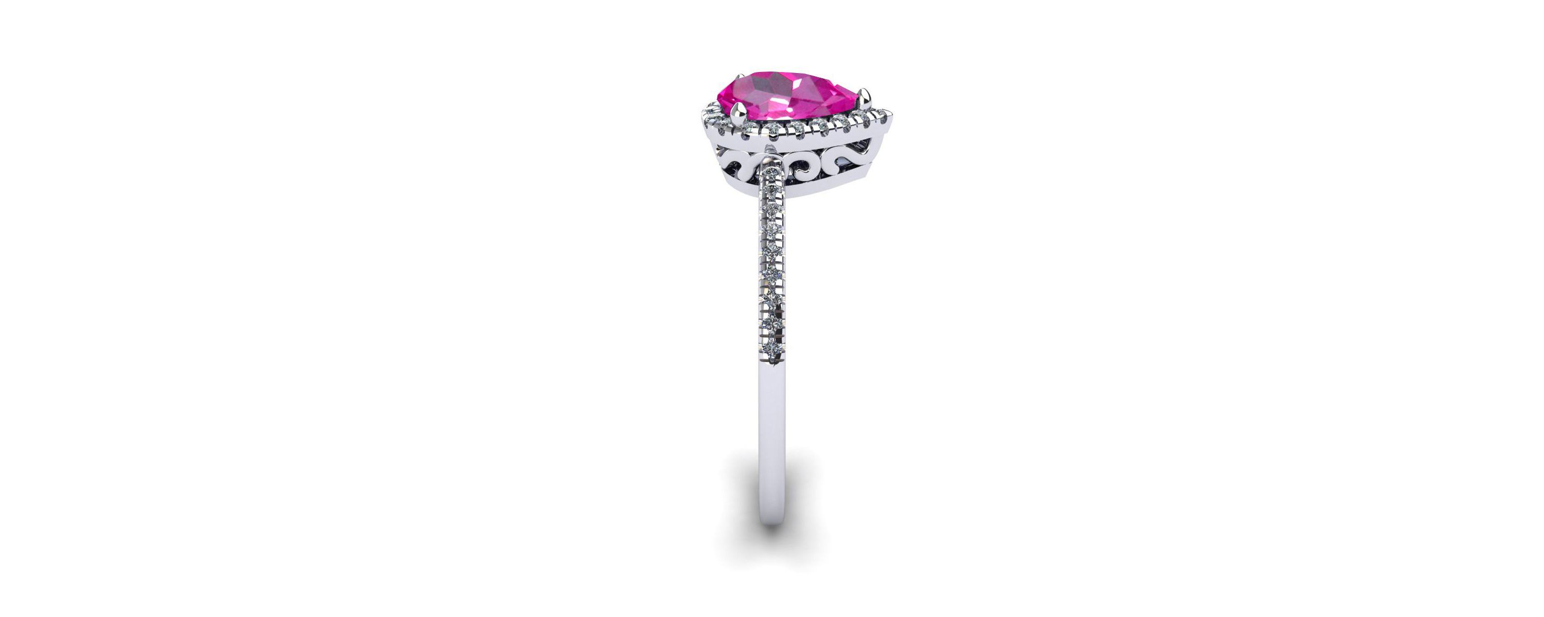 Lab Created 1cttw Pear Shape Created Pink Sapphire and Halo Diamond Ring In Sterling Silver