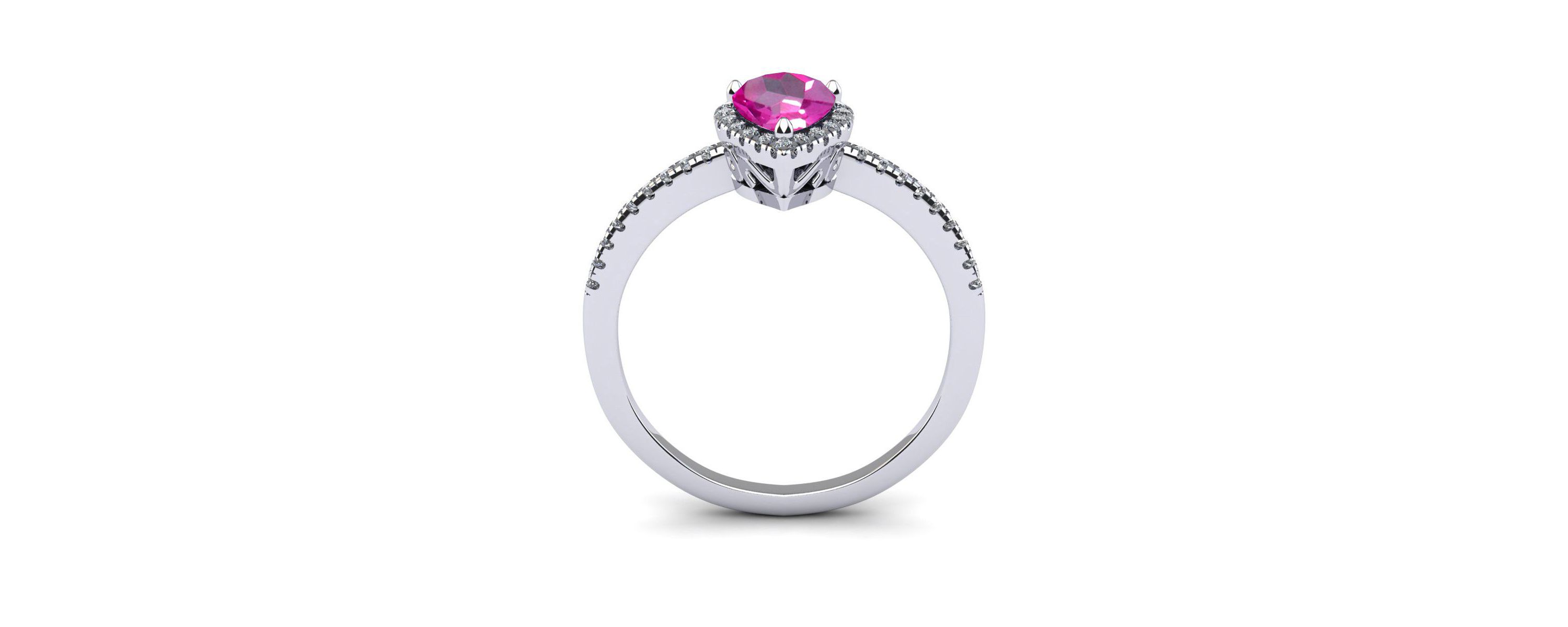 Lab Created 1cttw Pear Shape Created Pink Sapphire and Halo Diamond Ring In Sterling Silver