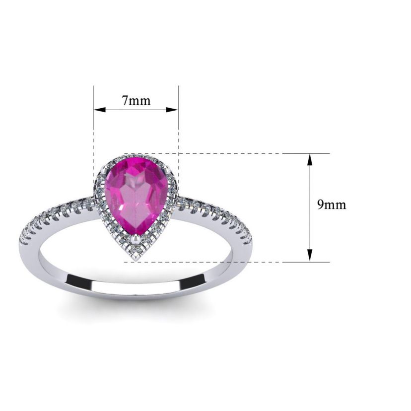 Lab Created 1cttw Pear Shape Created Pink Sapphire and Halo Diamond Ring In Sterling Silver