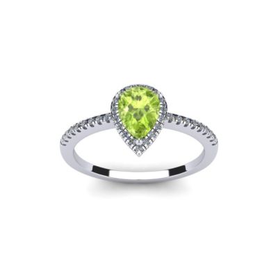 1cttw Pear Shape Peridot and Halo Diamond Ring Sterling Silver