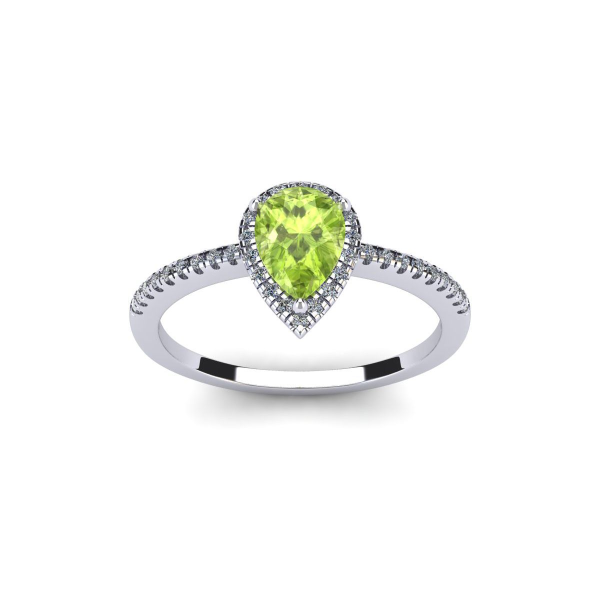 1cttw Pear Shape Peridot and Halo Diamond Ring In Sterling Silver