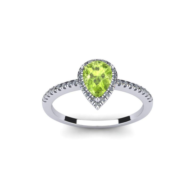 1cttw Pear Shape Peridot and Halo Diamond Ring In Sterling Silver
