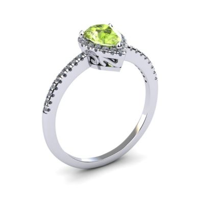 1cttw Pear Shape Peridot and Halo Diamond Ring Sterling Silver